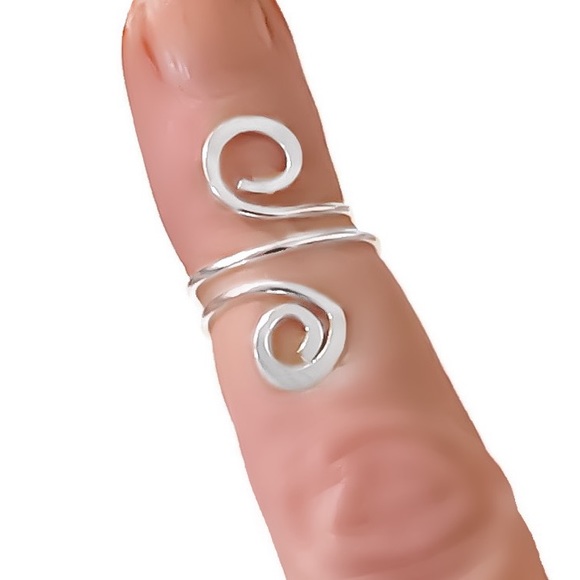 Double Swirl Dual Spiral Adjustable Midi Knuckle or Toe Ring 925 Sterling Silver - Picture 2 of 11
